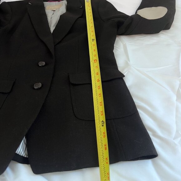 Banana Republic Black Wool H acking Jacket Blazer Sz 8 Tall Black Elbow patches - Picture 13 of 14